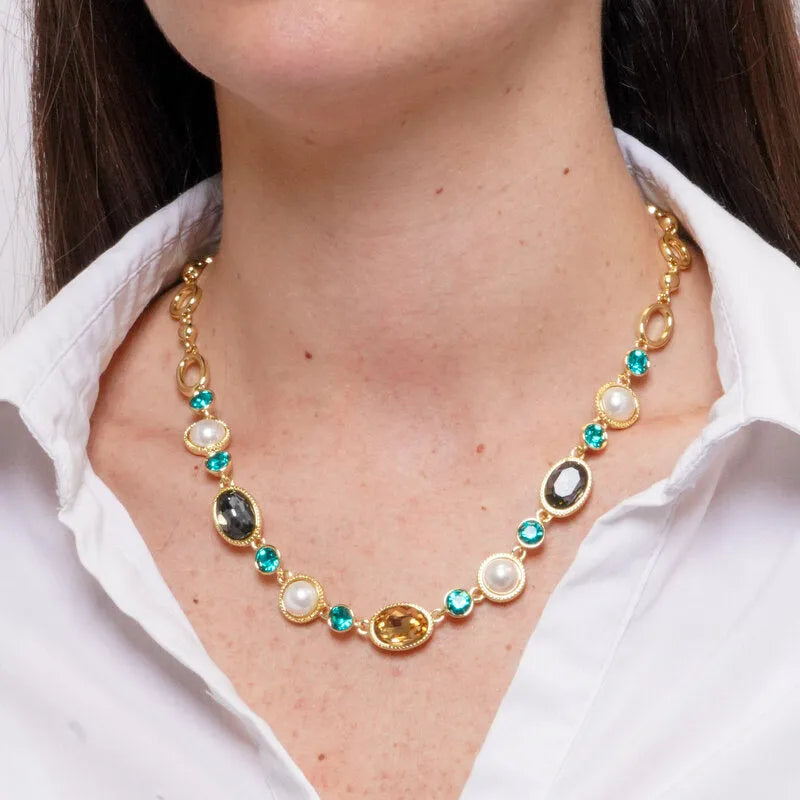 Collana in Metallo con cristalli  e pietre bianche