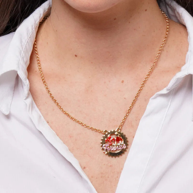 Collana in Metallo con scritta Firenze, Giglio Fiorentino e Cupola di Brunelleschi BYS - gioiello BySimon