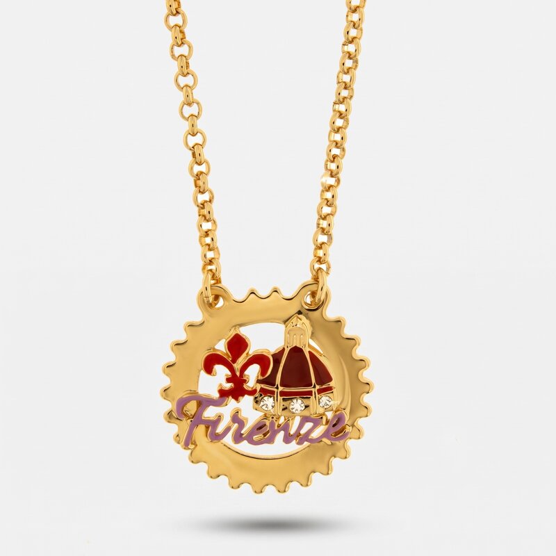 Collana in Metallo con scritta Firenze, Giglio Fiorentino e Cupola di Brunelleschi BYS - gioiello BySimon