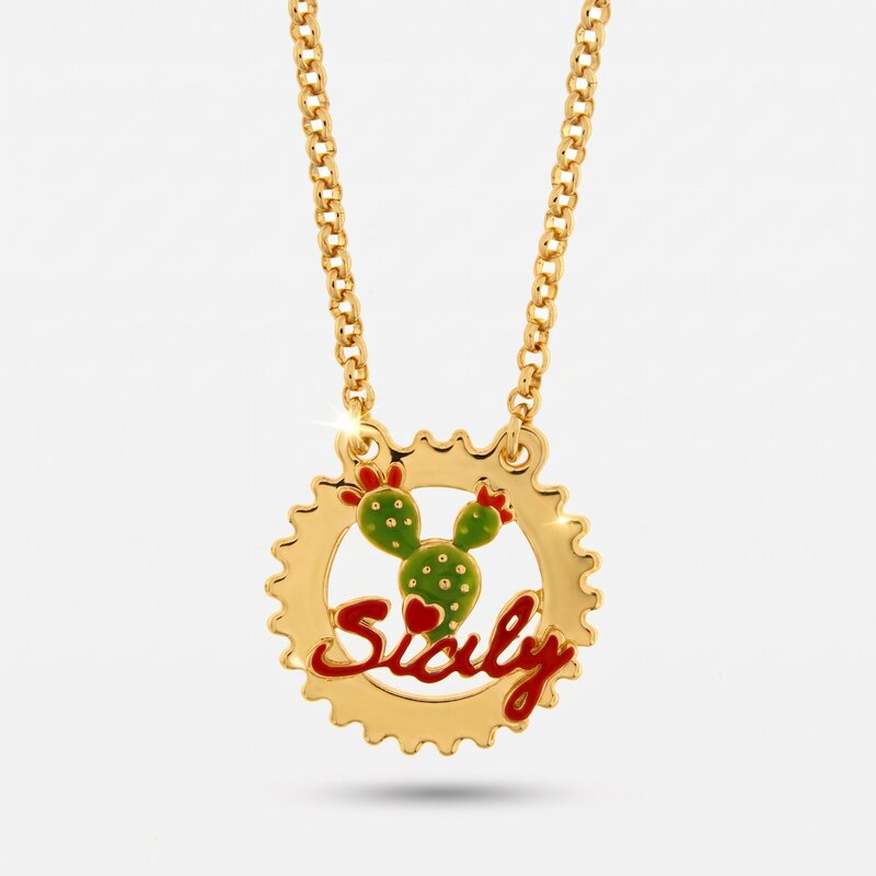 Collana in Metallo con scritta Sicily e Fico - BYSIMON gioielli