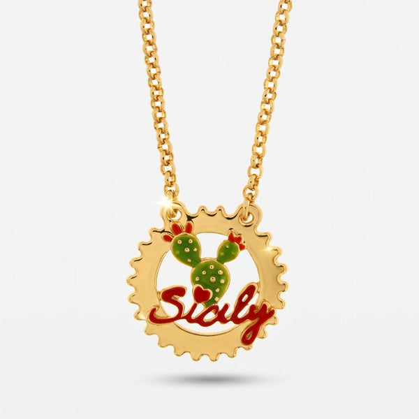Collana in Metallo con scritta Sicily e Fico - BYSIMON gioielli
