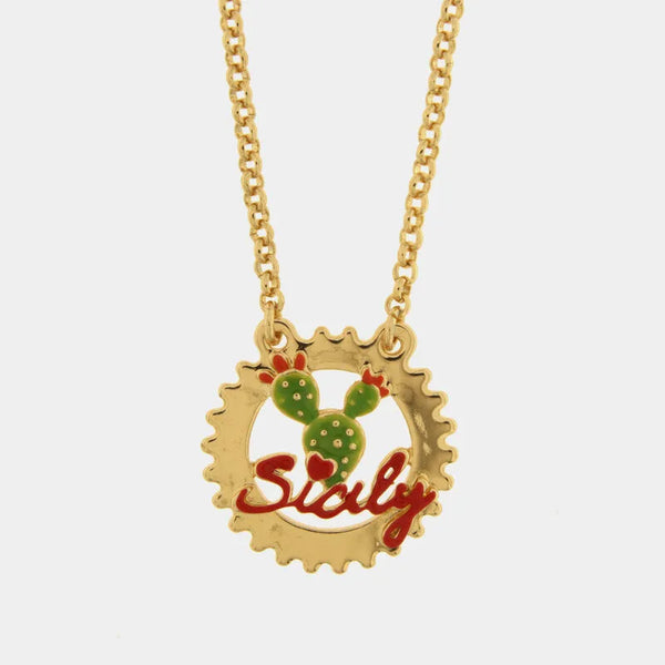 Collana in Metallo con scritta Sicily e Fico - BYSIMON gioielli