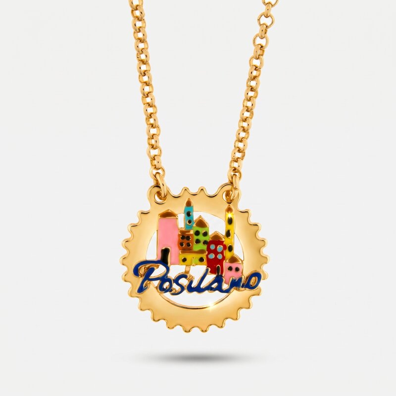 Collana in Metallo con scritta Positano e Casette - BYSIMON gioielli