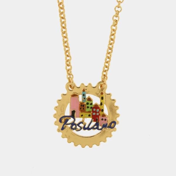 Collana in Metallo con scritta Positano e Casette - BYSIMON gioielli