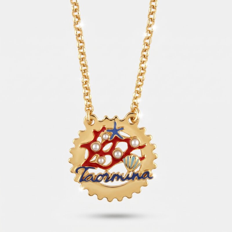 Collana in Metallo con scritta Taormina e Design ispirato ai Fondali Marini - BYSIMON gioielli