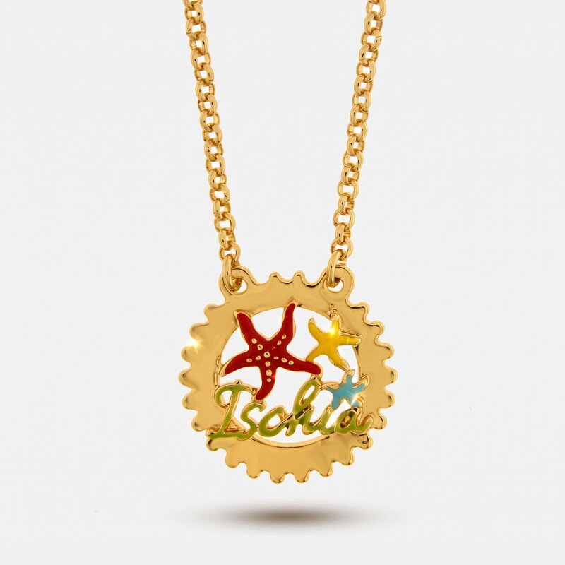Collana in Metallo con scritta Ischia e Stelle Marine - BYSIMON gioielli