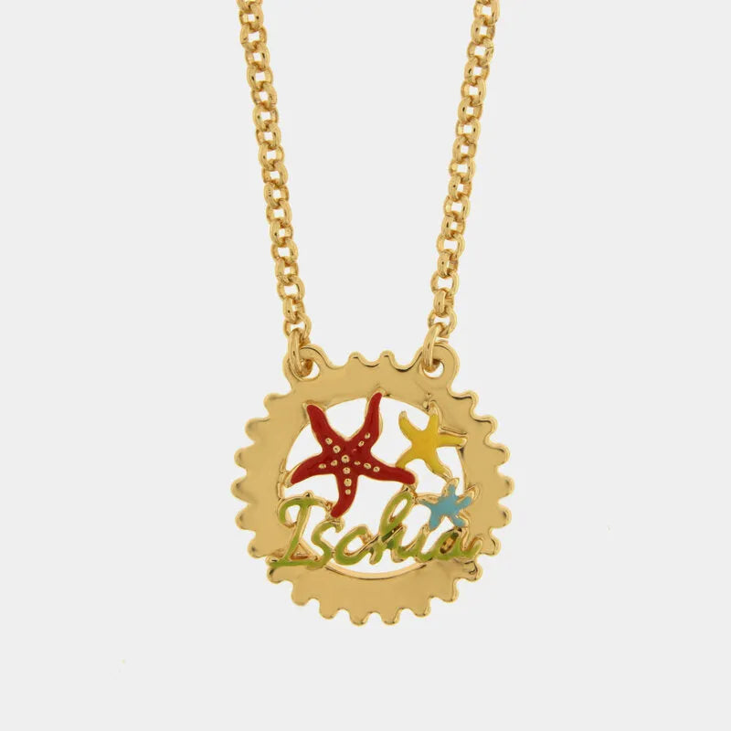 Collana in Metallo con scritta Ischia e Stelle Marine