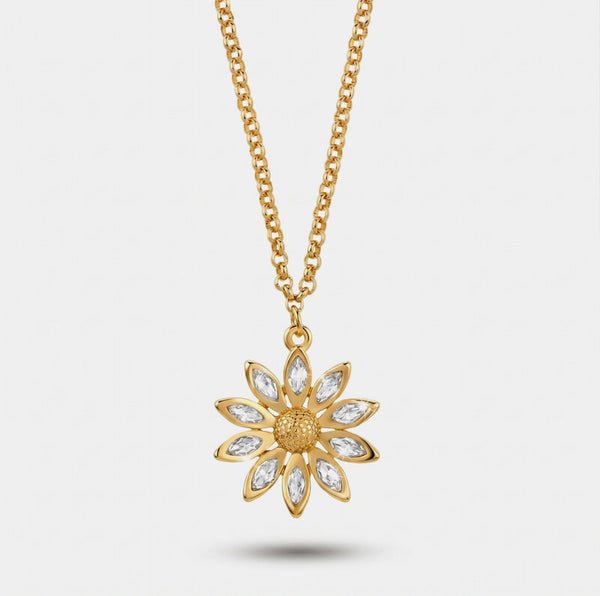 Collana in Metallo catena dorata fiore stilizzato petali cristalli pendente Capri