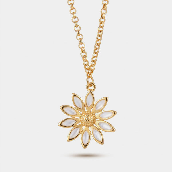 Collana in Metallo catena dorata margherita petali avorio centro materica Capri