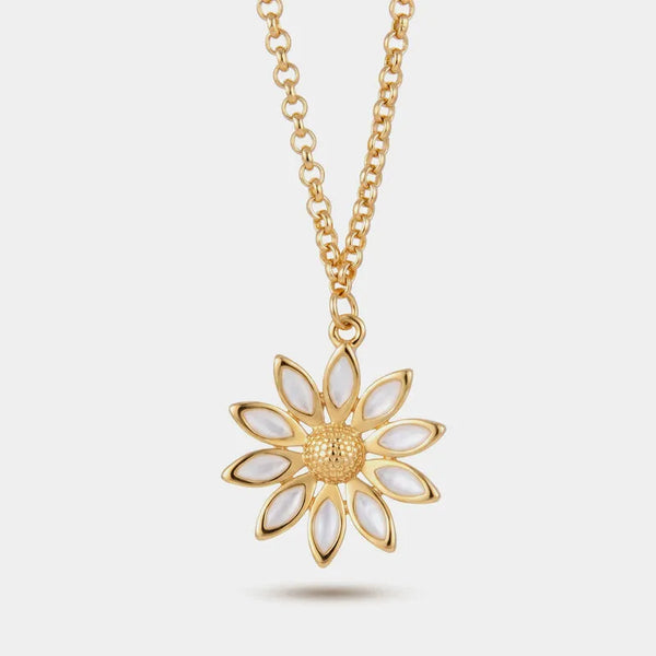 Collana in Metallo catena dorata margherita petali avorio centro materica Capri