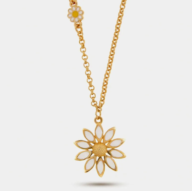Collana in Metallo catena dorata margherita avorio centro dorato pendente Capri