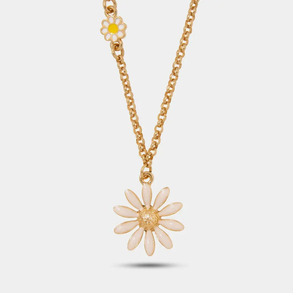 Collana in Metallo catena dorata margherita smaltata cipria centro martellato Capri