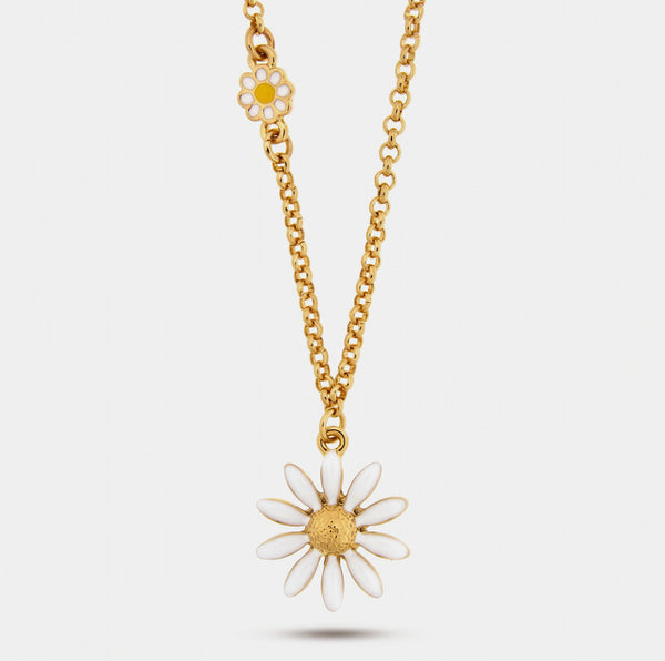 Collana in Metallo catena dorata margherita smaltata bianca centro dorato Capri