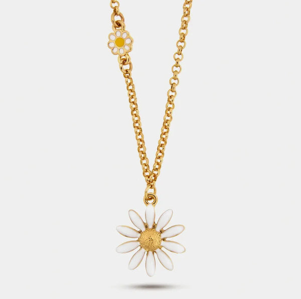 Collana in Metallo catena dorata margherita smaltata bianca centro dorato Capri