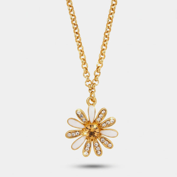 Collana in Metallo catena dorata margherita petali alternati bianco cristalli Capri
