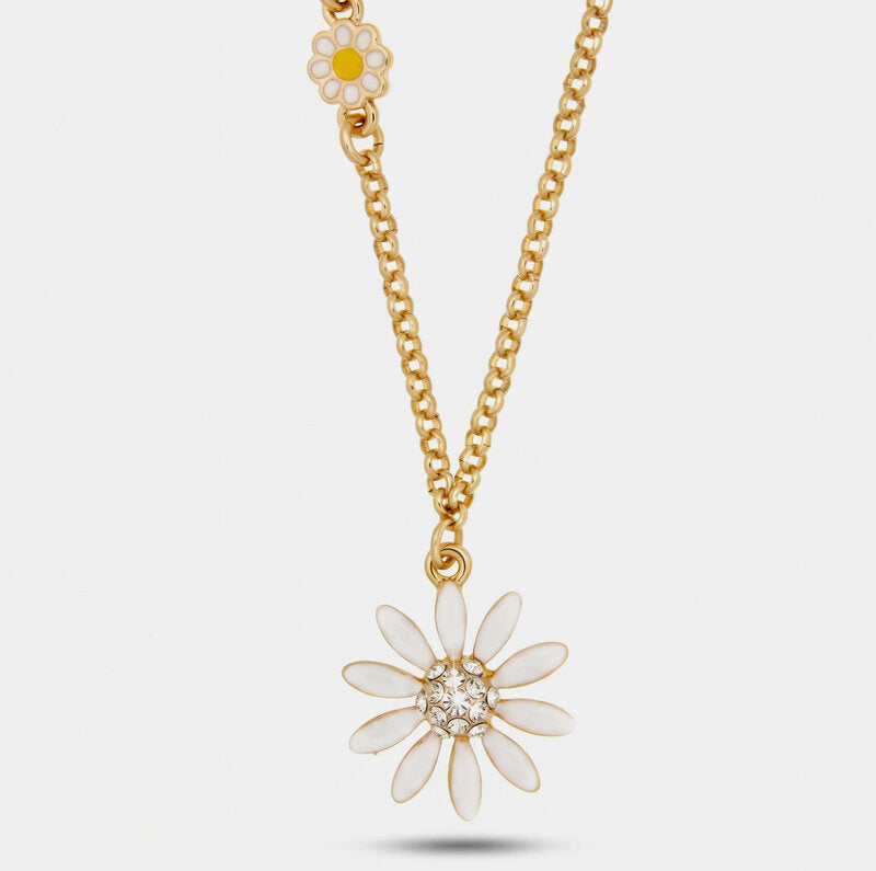 Collana in Metallo catena dorata margherita avorio centro sferico cristalli Capri