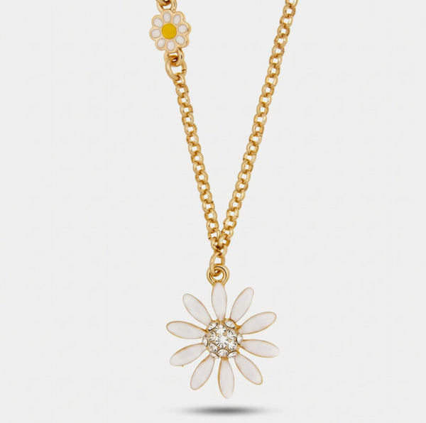 Collana in Metallo catena dorata margherita avorio centro sferico cristalli Capri