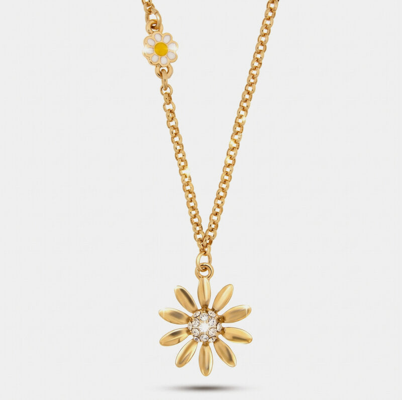 Collana in Metallo catena dorata margherita satinata centro sferico cristalli Capri