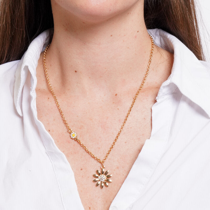 Collana in Metallo catena dorata margherita satinata centro sferico cristalli Capri