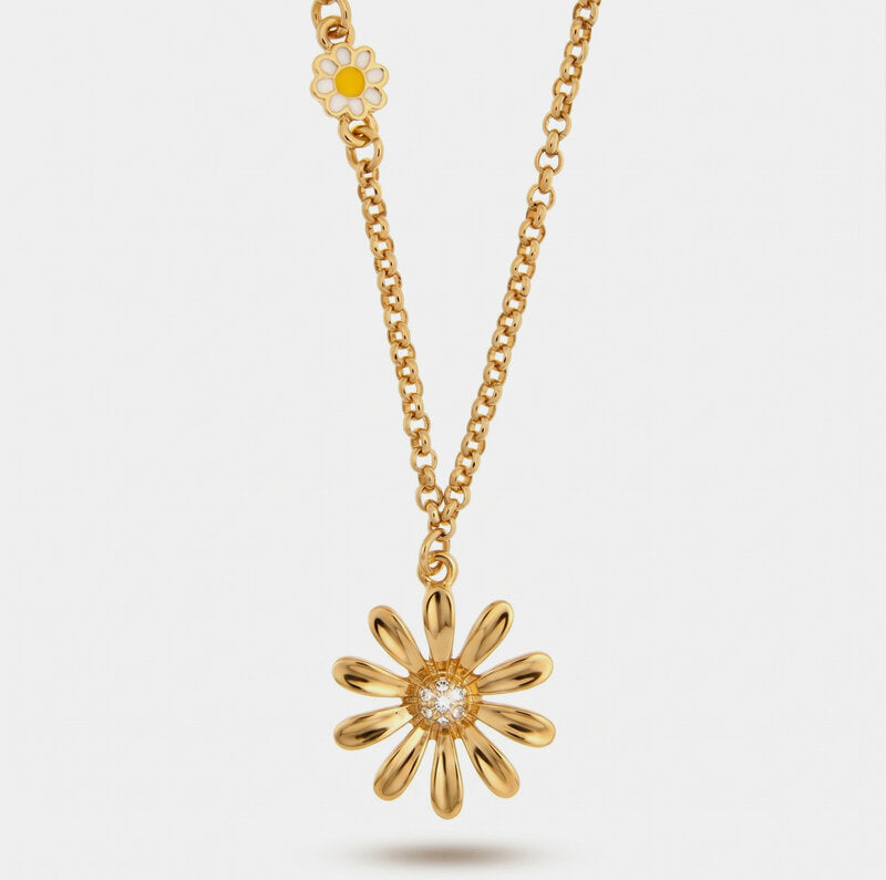 Collana in Metallo catena dorata margherita lucida centro cristalli elegante Capri