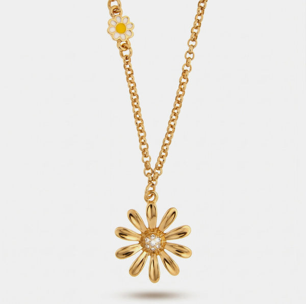 Collana in Metallo catena dorata margherita lucida centro cristalli elegante Capri