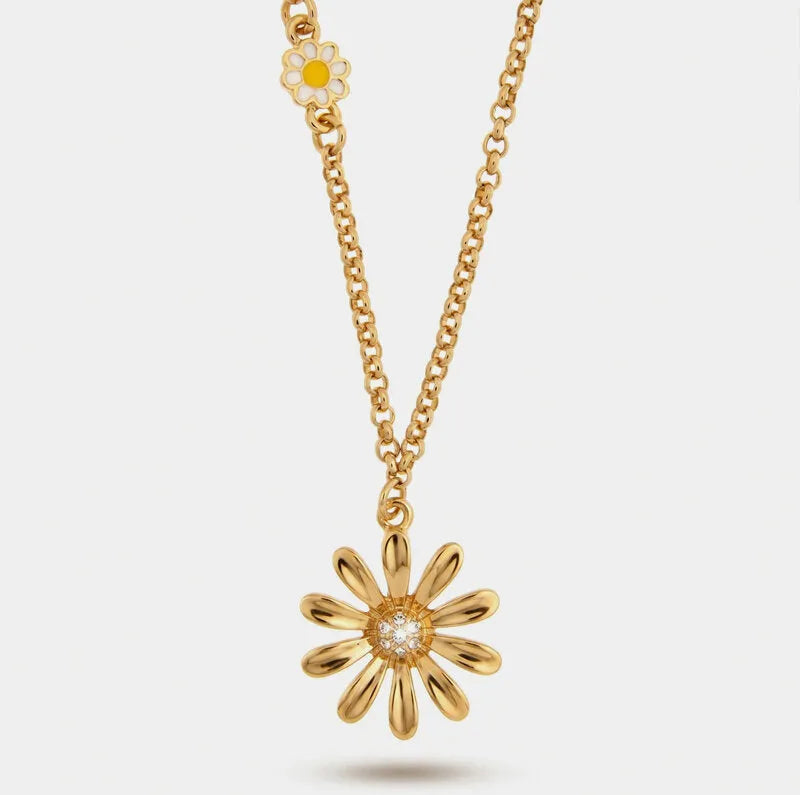 Collana in Metallo catena dorata margherita lucida centro cristalli elegante Capri