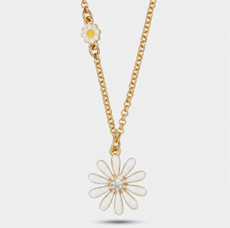 Collana in Metallo catena dorata margherita bianca centro piatto cristalli Capri