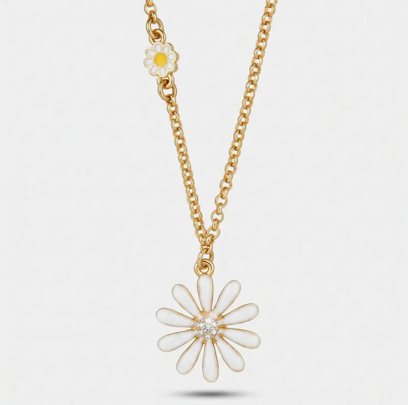 Collana in Metallo catena dorata margherita bianca centro piatto cristalli Capri