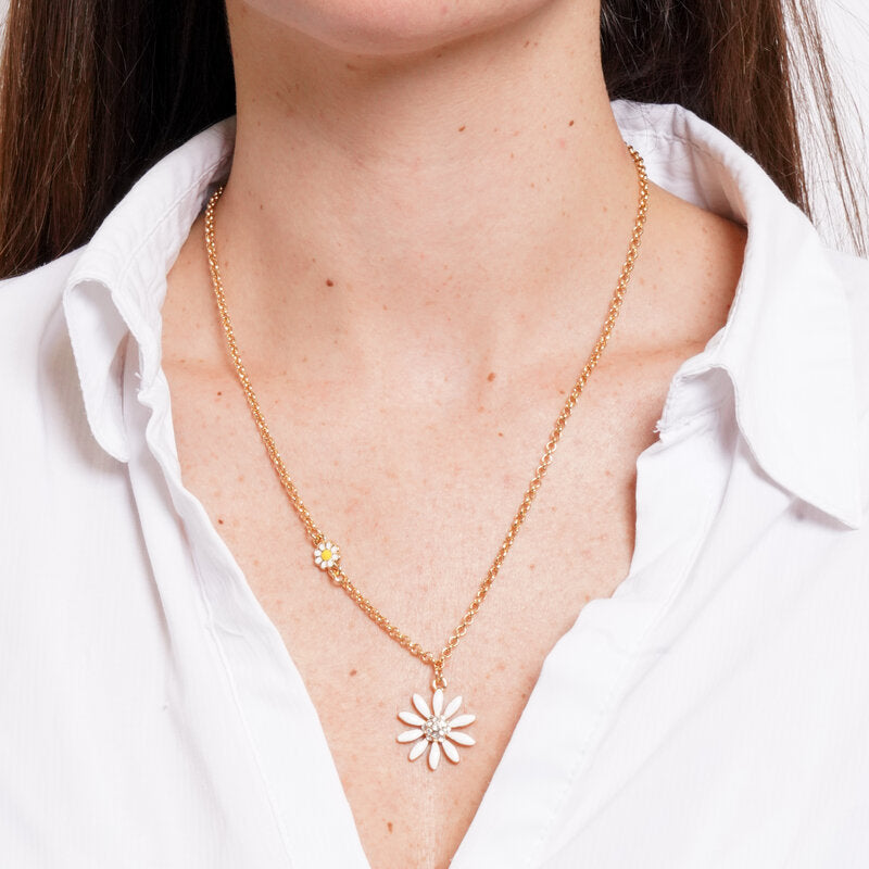 Collana in Metallo catena dorata margherita bianca centro piatto cristalli Capri
