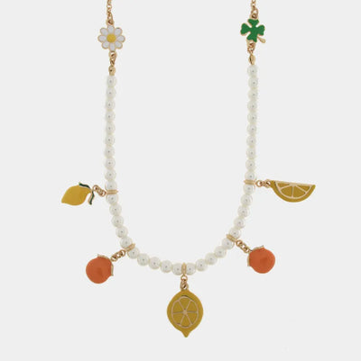 Collana con limoni arance margherite e quadrifoglio | gioielli di Sicilia | BYSIMON