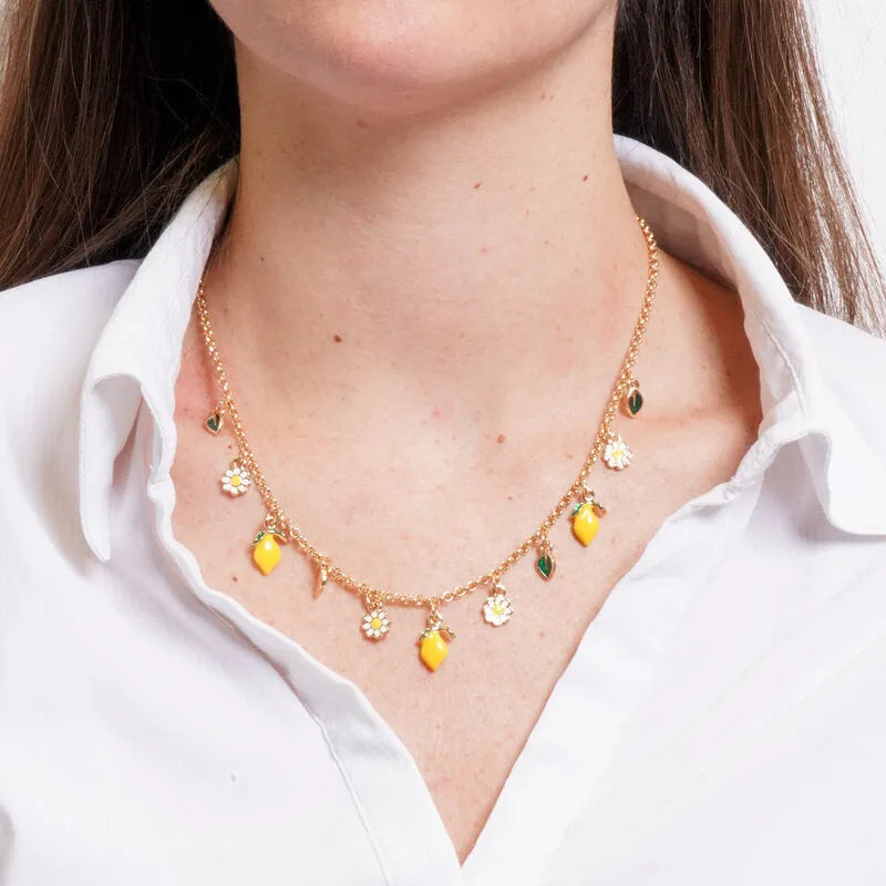 Collana in Metallo con charm a forma di limoni, arance e margherite SICILY - gioiello BySimon