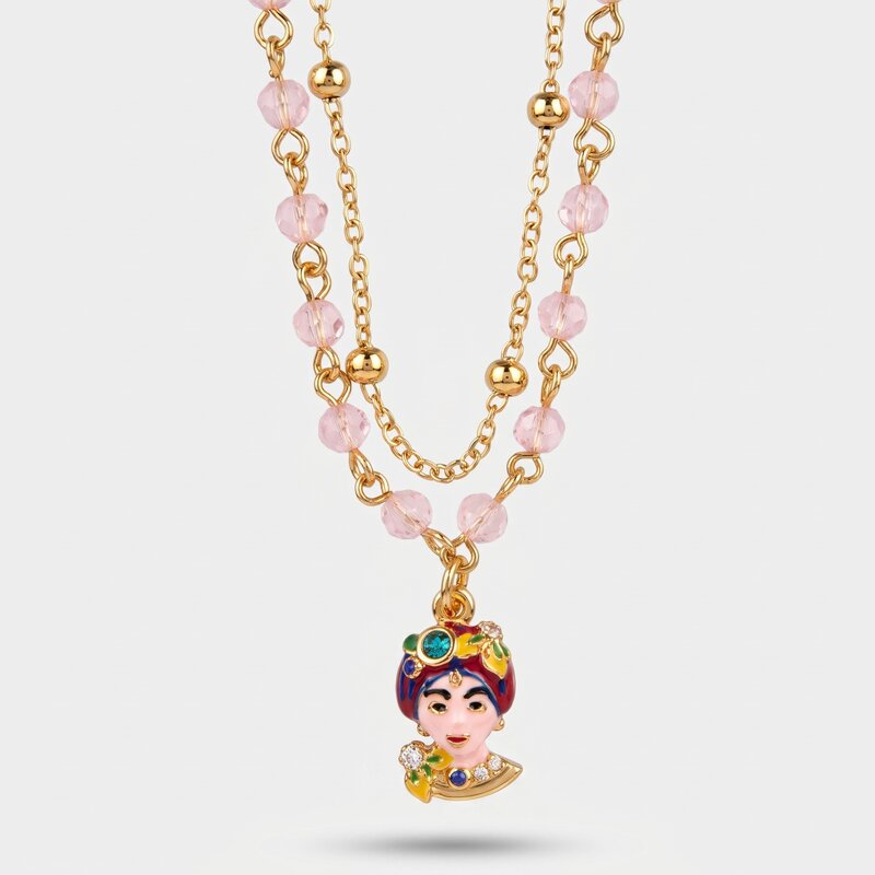 Collana in Metallo multifilo con perline rosa SICILY - gioiello BySimon