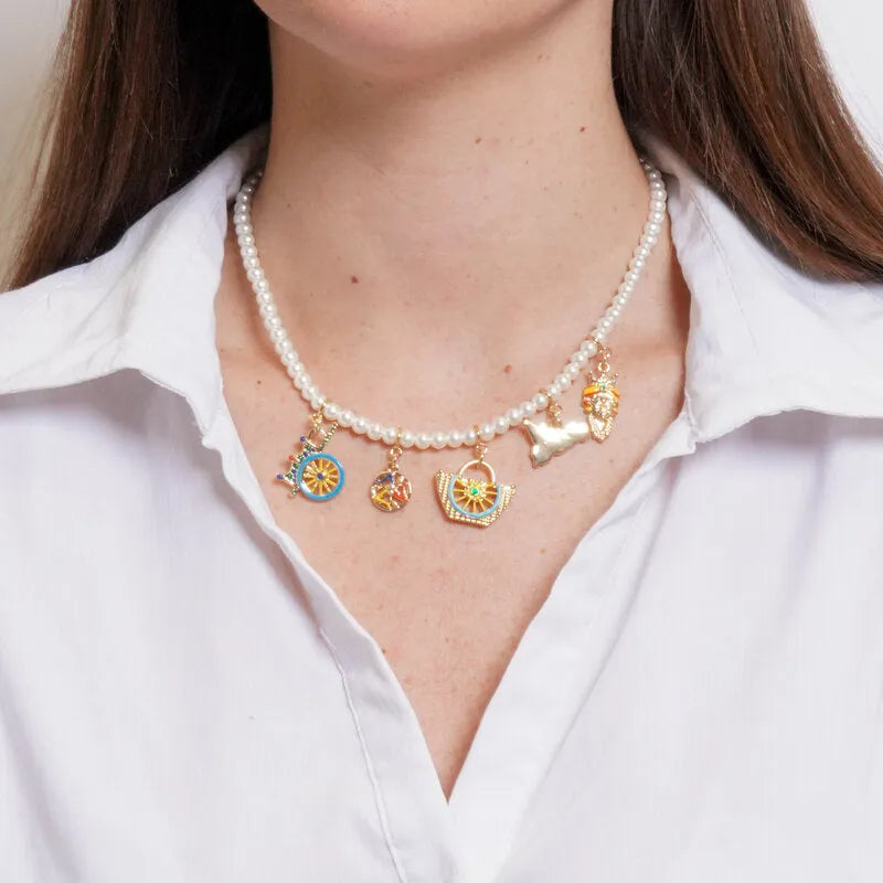 Collana in Metallo con sfere bianche e ciondoli SICILY - gioiello BySimon