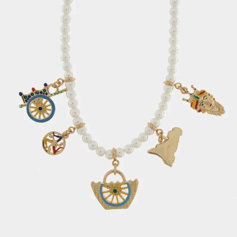 Collana in Metallo con sfere bianche e ciondoli SICILY - gioiello BySimon