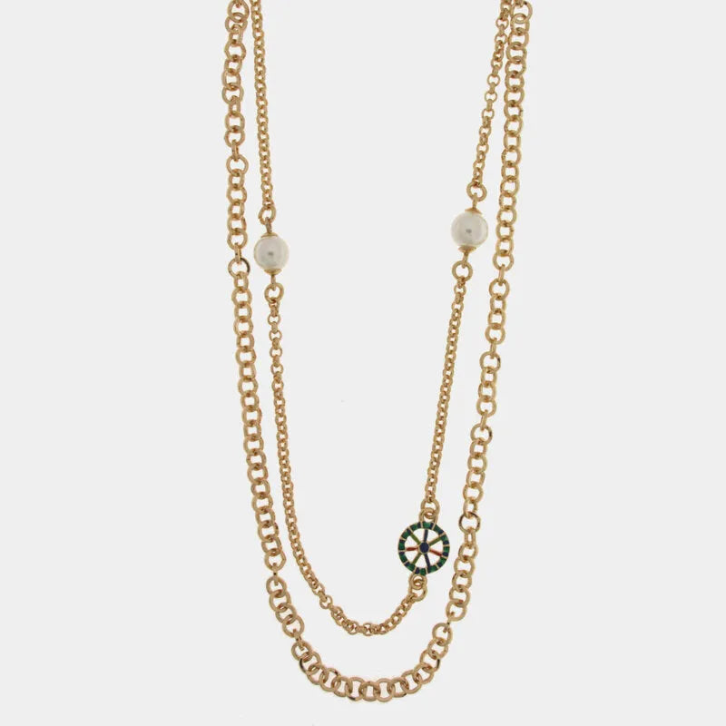 Collana in Metallo multifilo con sfere bianche