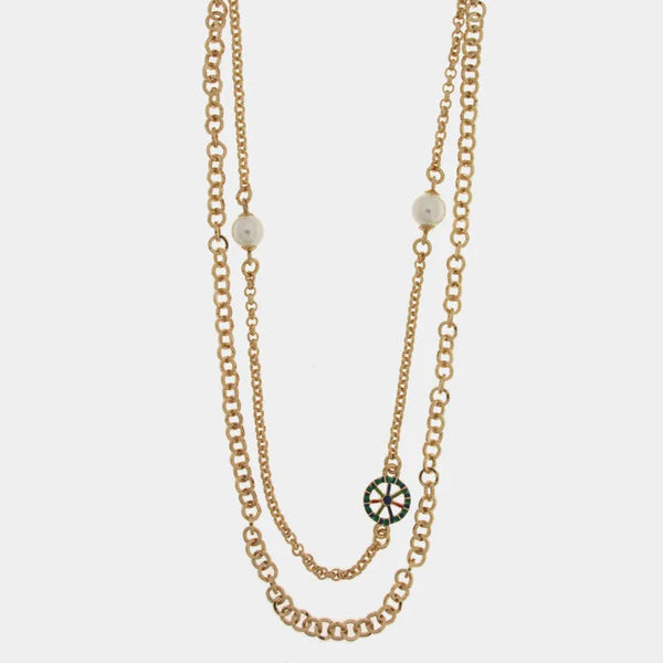 Collana in Metallo multifilo con sfere bianche - BYSIMON gioielli