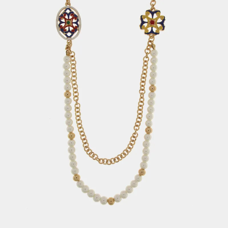 Collana in Metallo multifilo con maioliche