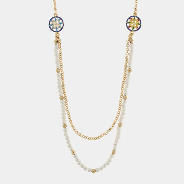Collana in Metallo multifilo con sfere e maioliche multicolore - BYSIMON gioielli
