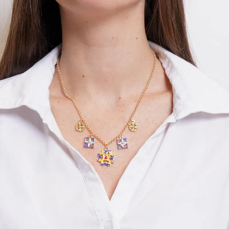 Collana in Metallo pendenti smaltati maioliche