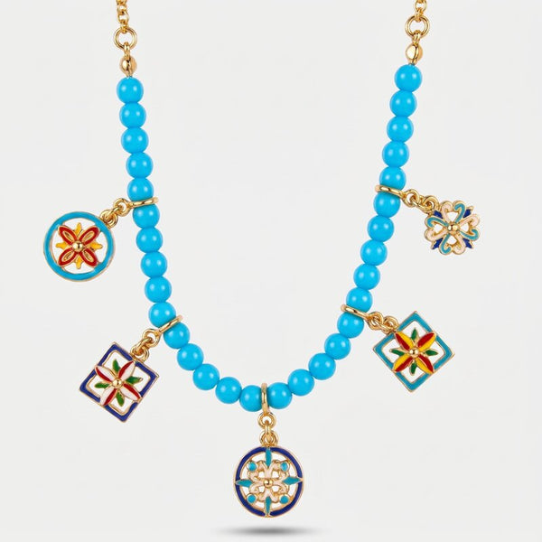 Collana in Metallo sfere azzurre e maioliche - BYSIMON gioielli