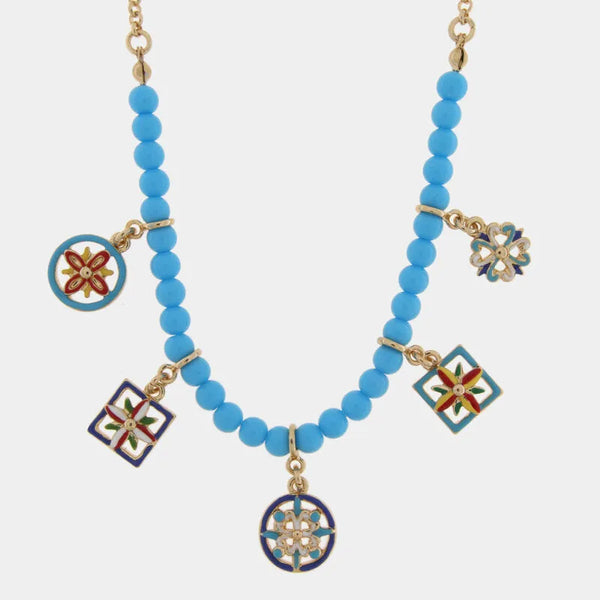 Collana in Metallo sfere azzurre e maioliche - BYSIMON gioielli