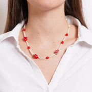 Collana in Metallo con fragole rosse pendenti Murano Stone