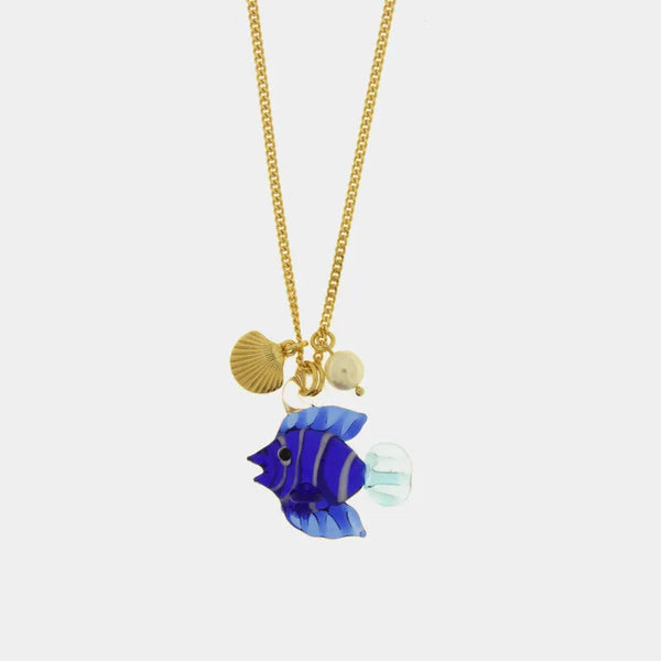 Collana in Metallo con Art Glass Stone pesce blu ametista pendente - BYSIMON gioielli