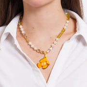 Collana in Metallo con Murano Stone pesce arancione