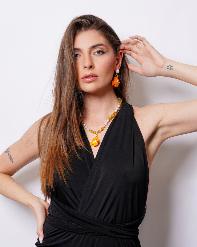 Set coordinato - Collana in Metallo con Art Glass Stone pesce arancione