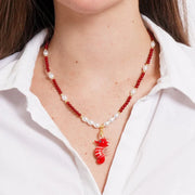 Collana in Metallo con Murano Stone cavalluccio marino rosso