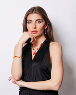 Set coordinato - Collana in Metallo con Art Glass Stone stella marina rossa e pietre nere e arancioni