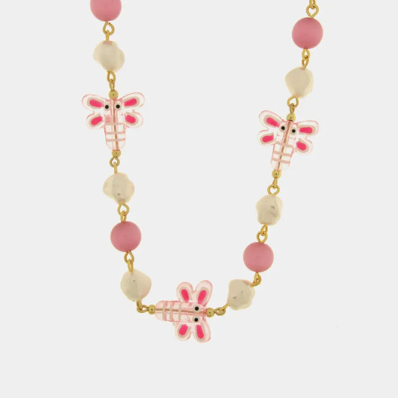 Collana in Metallo con Murano Stone libellula rosa pendente e pietre bianche e rosa AMOVENEZIA - gioiello BySimon