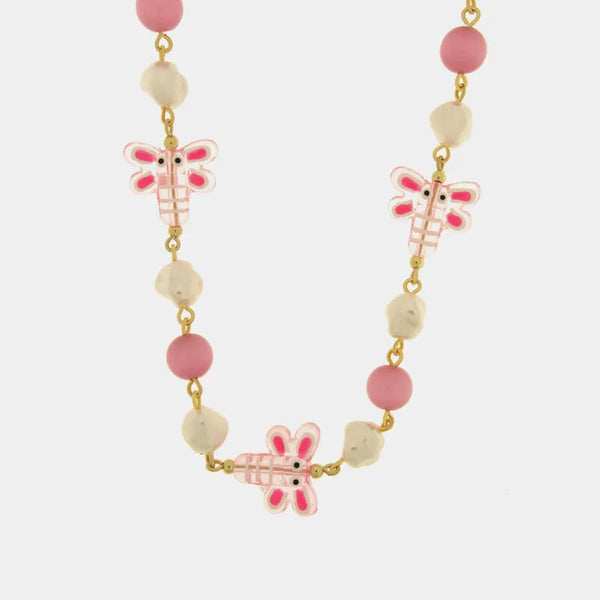 Collana in Metallo con Murano Stone libellula rosa pendente e pietre bianche e rosa AMOVENEZIA - gioiello BySimon
