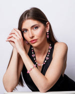 Set coordinato - Collana in Metallo con Art Glass Stone libellula rosa pendente e pietre bianche e rosa